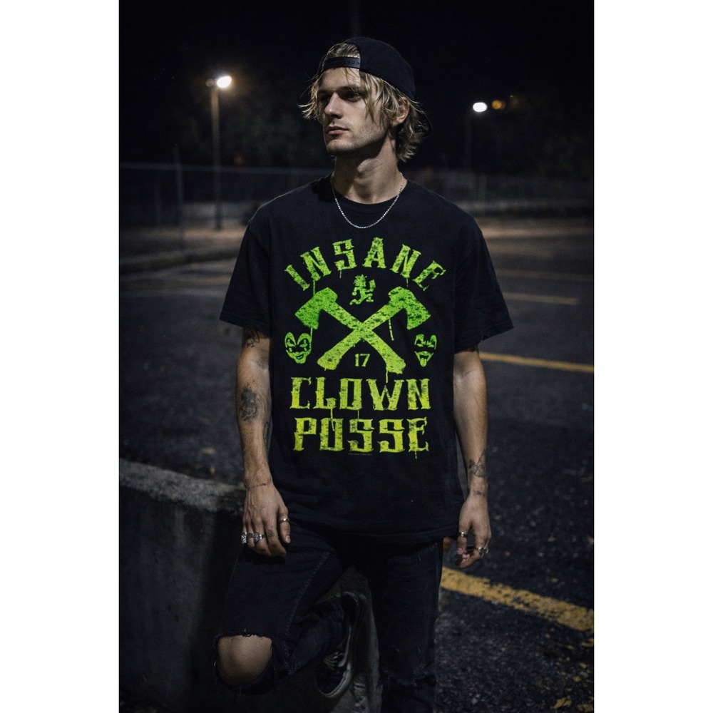 Insane Clown‎ Posse ICP Neon Green Graphic Tee Black Large